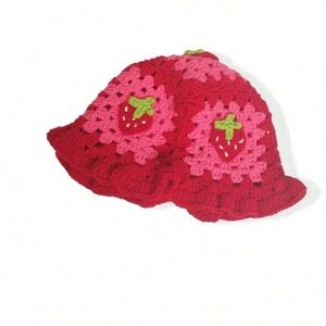 COPY - Handmade Crochet Bucket Hat Red and Pink with strawberries